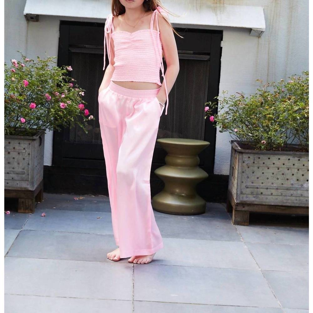 NEW THEME paris satin wide leg pants in light pink